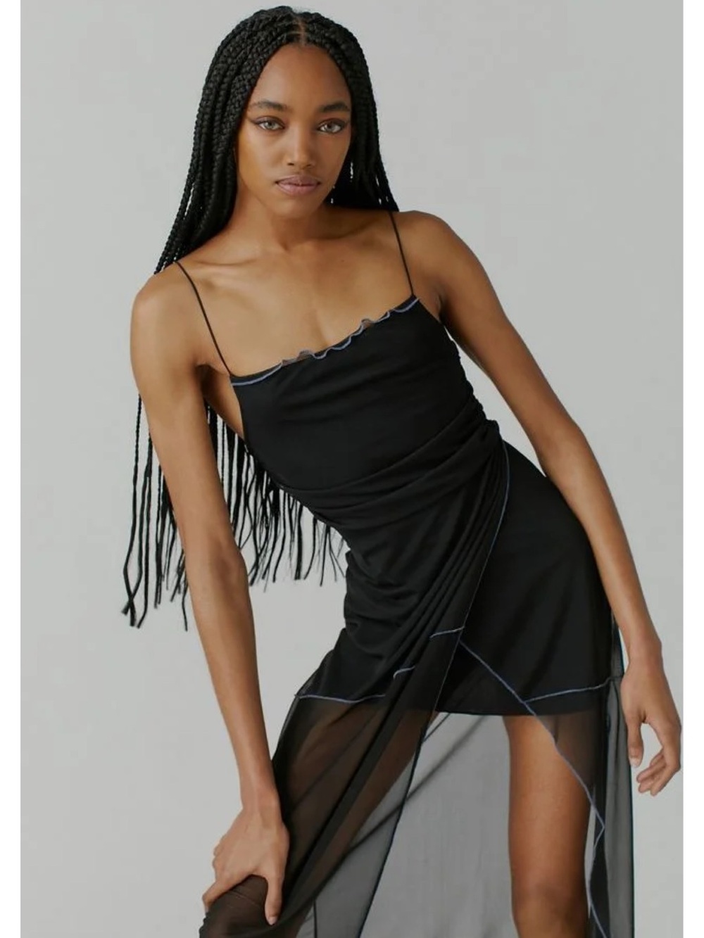 Urban Outfitters Black Wild Seam Mesh Strappy Midi Slip Dress Size XS NWT